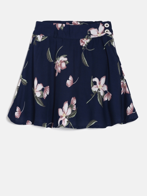 

Peppermint Girls Navy Blue Printed A-line Skirt