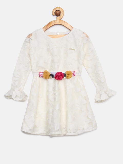 

Peppermint Girls Off-White Self Design Fit and Flare Dress