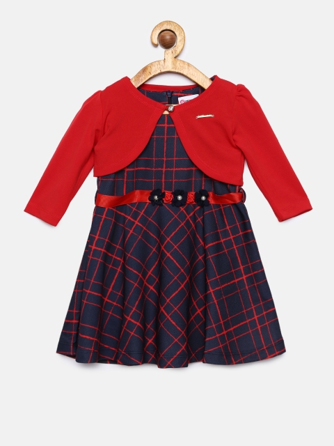 

Peppermint Girls Navy Blue Checked Fit and Flare Dress