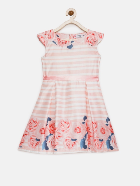

Peppermint Girls Peach-Coloured Printed Fit and Flare Dress