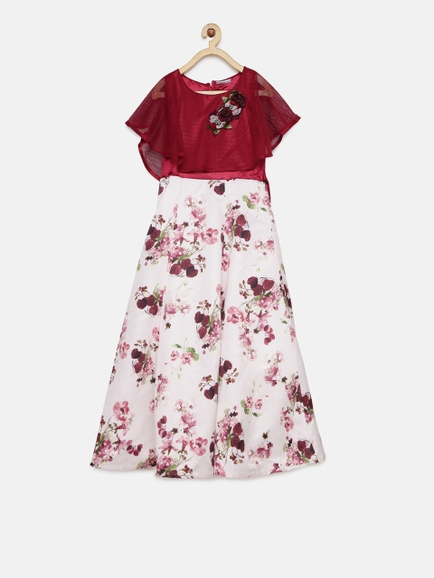 

Peppermint Girls Maroon & White Solid Fit and Flare Dress