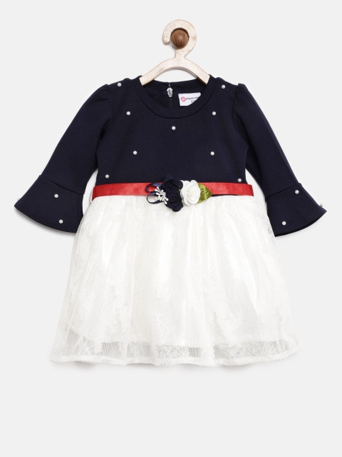 

Peppermint Girls Navy Blue & White MIDNIGHT BLOOM Fit and Flare Dress