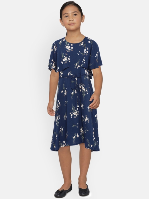 

Peppermint Girls Blue Printed Fit and Flare Dress