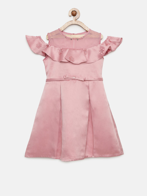 

Peppermint Girls Peach-Coloured Solid Fit and Flare Dress