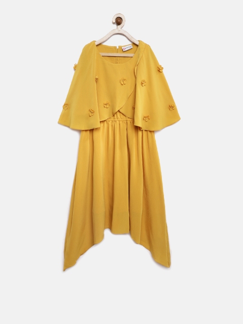 

Peppermint Girls Mustard Yellow Solid Fit & Flare Dress