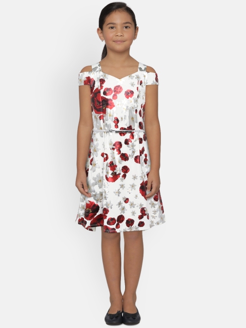 

Peppermint Girls Printed Off-White & Red Fit and Flare Dress