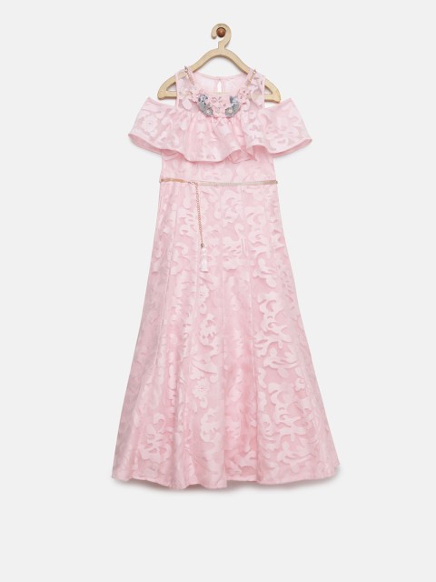

Peppermint Girls Pink Self Design Fit and Flare Dress