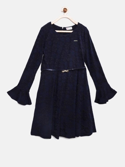 

Peppermint Girls Navy Blue Solid Fit & Flare Dress