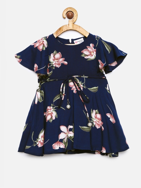 

Peppermint Girls Navy Blue Printed Fit and Flare Dress