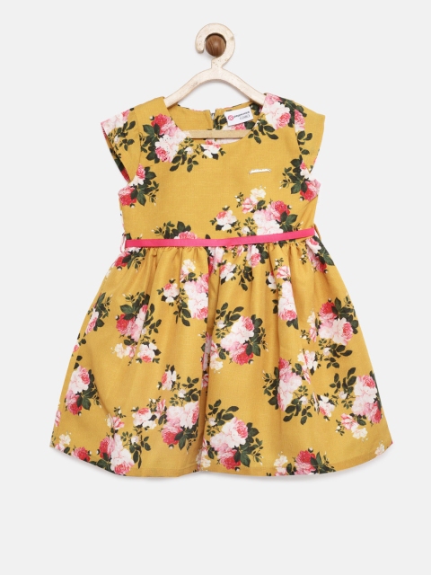 

Peppermint Girls Mustard WINTER RUSH Printed Fit and Flare Dress