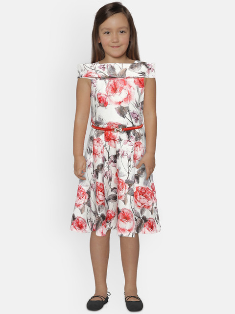 

Peppermint Girls White & Peach-Coloured Fit and Flare Dress