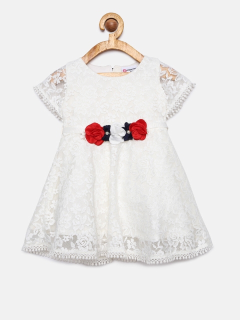 

Peppermint Girls Off-White Self Design Fit and Flare Dress