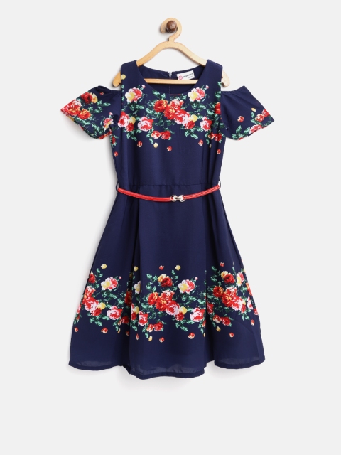 

Peppermint Girls Navy Floral Print Fit & Flare Dress, Navy blue