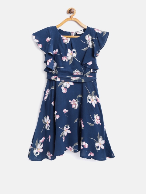 

Peppermint Girls Navy Blue Printed Fit & Flare Dress