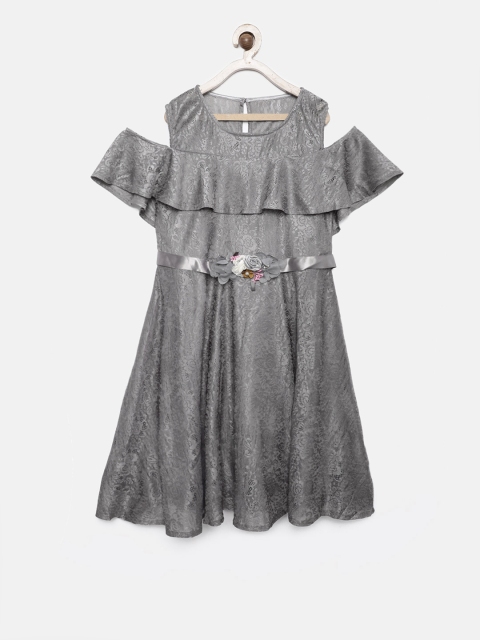 

Peppermint Grey Self Design Fit and Flare Dress