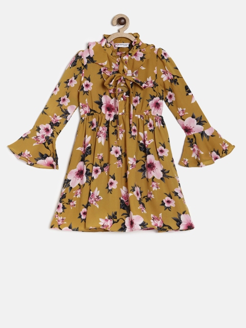 

Peppermint Girls Mustard Yellow Printed Fit and Flare Dress