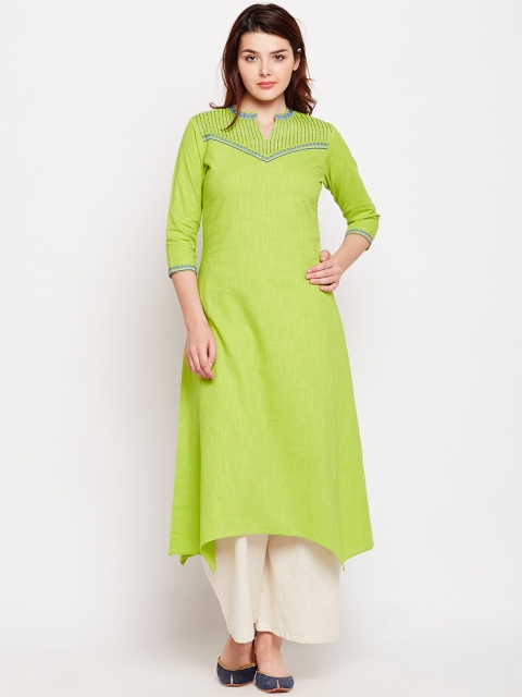

Azira Women Lime Green Embroidered A-Line Kurta