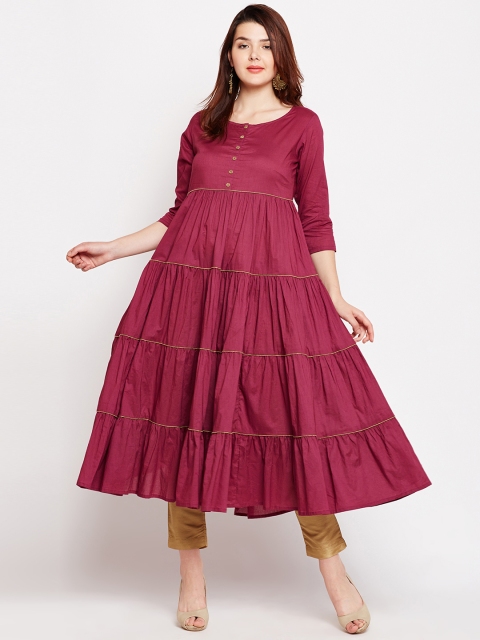 

Azira Women Burgundy Solid Tiered Anarkali Kurta