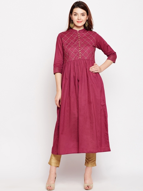 

Azira Women Burgundy Embroidered A-Line Kurta