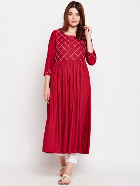 

Azira Women Red Embroidered A-Line Kurta