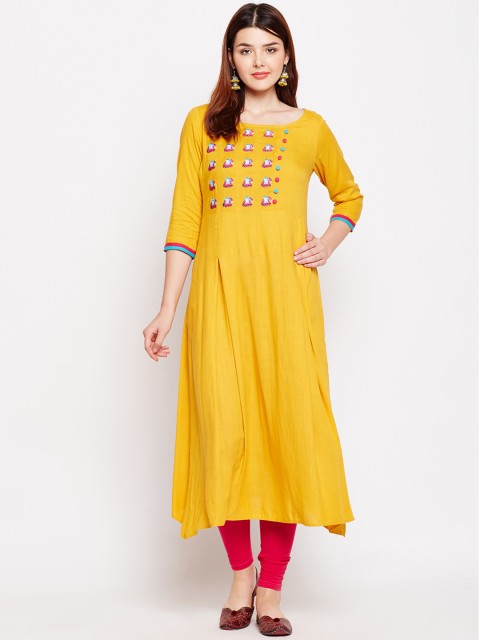 

Azira Women Mustard Embroidered A-Line Kurta