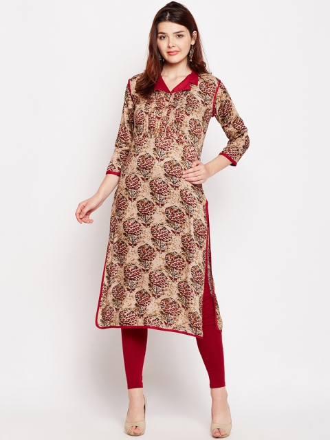 

Azira Women Beige & Red Printed Straight Kurta