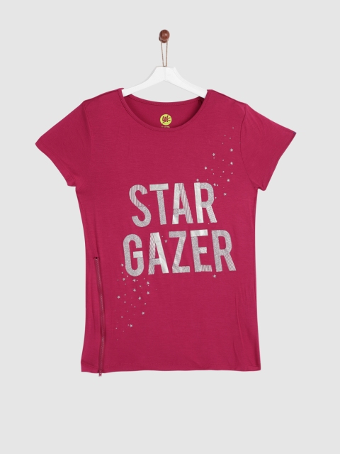 

YK Girls Maroon Printed Top