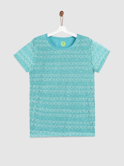 

YK Girls Turquoise Blue Self-Design Top