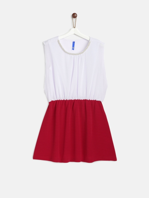 

YK Girls Red & White Fit and Flare Colourblocked Dress