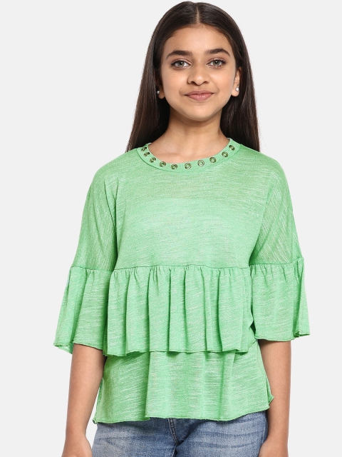 

YK Girls Green Solid Tiered Top