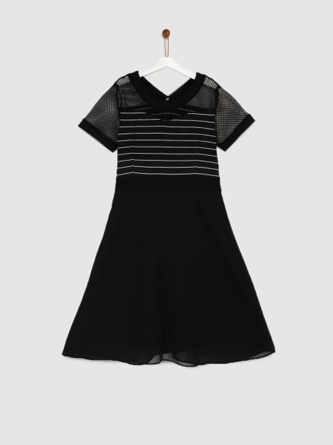 

YK Girls Black Striped Design A-Line Dress