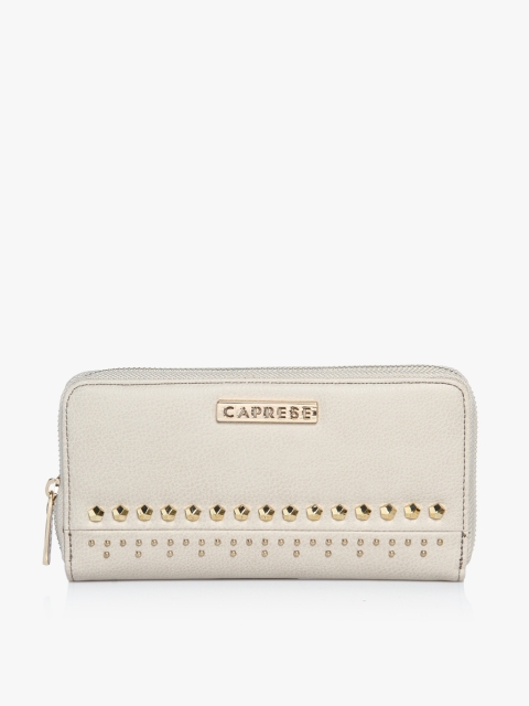 

Caprese Women Off-White Solid Zip Around Wallet with Embellished Detail