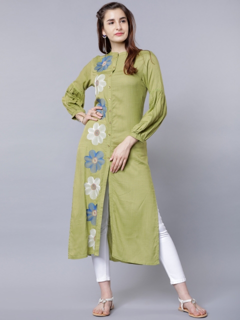 

Vishudh Women Green Embroidered Straight Kurta