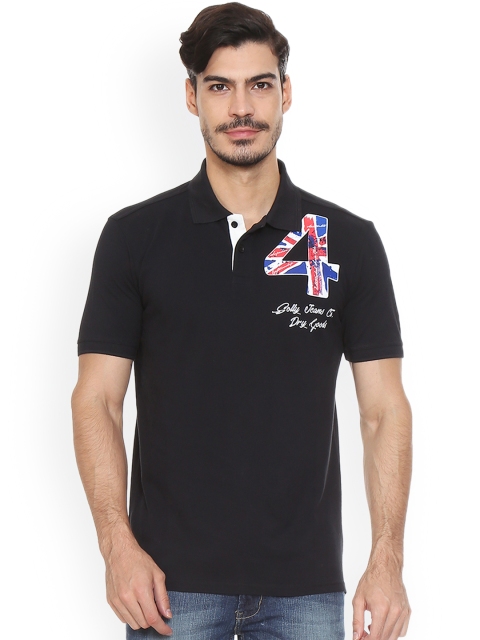 

Solly Jeans Co. Men Black Printed Polo Collar T-shirt