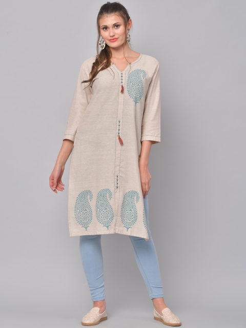 

La Firangi Women Beige Printed Straight Kurta