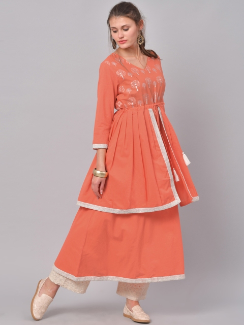 

La Firangi Women Orange & White Printed Anarkali Kurta