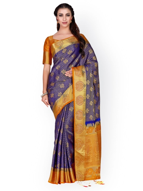 

MIMOSA Navy Blue Poly Chiffon Woven Design Kanjeevaram Saree