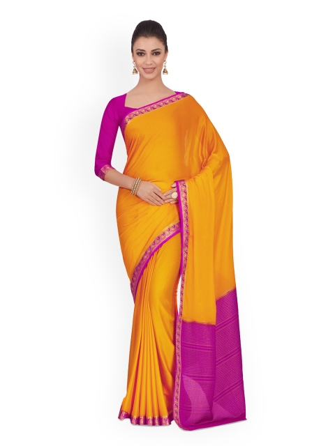 

MIMOSA Mustard & Purple Poly Chiffon Printed Kanjeevaram Saree