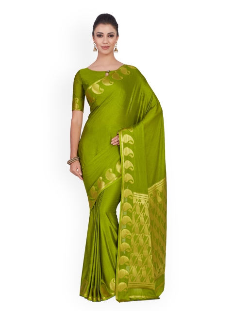 

MIMOSA Olive Green Poly Chiffon Solid Kanjeevaram Saree