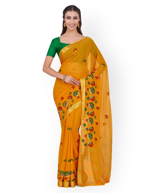 

MIMOSA Mustard Poly Chiffon Embellished Kanjeevaram Saree