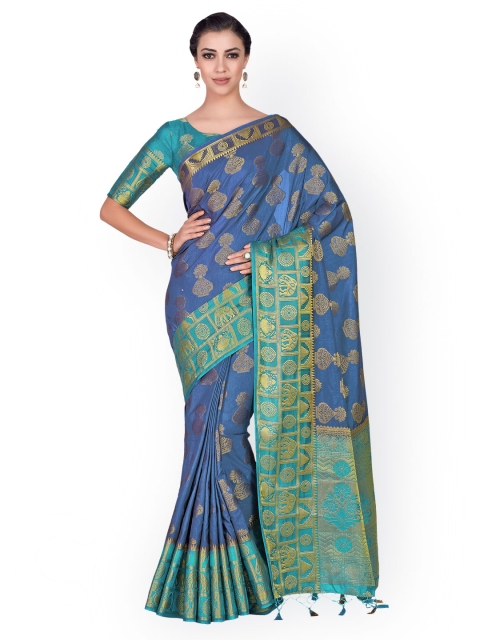 

MIMOSA Blue Art Silk Woven Design Kanjeevaram Saree
