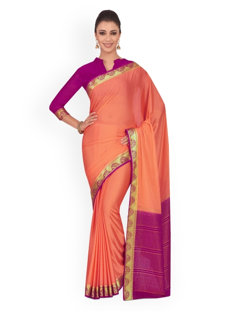 

MIMOSA Coral & Magenta Poly Chiffon Solid Kanjeevaram Saree