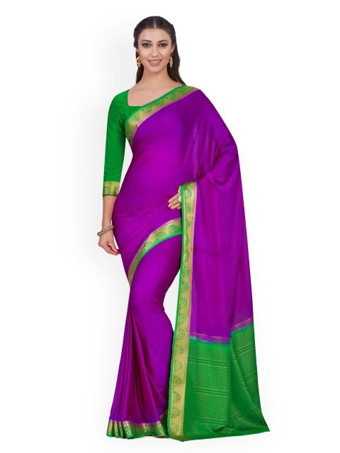 

MIMOSA Purple & Green Poly Chiffon Solid Kanjeevaram Saree