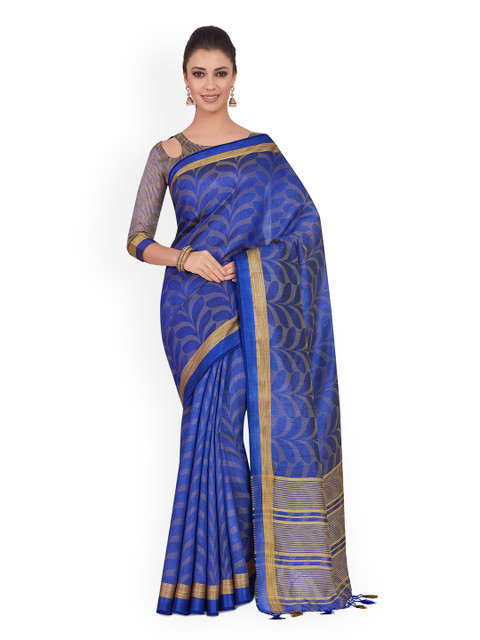 

MIMOSA Blue & Gold-Toned Poly Chiffon Woven Design Kanjeevaram Saree