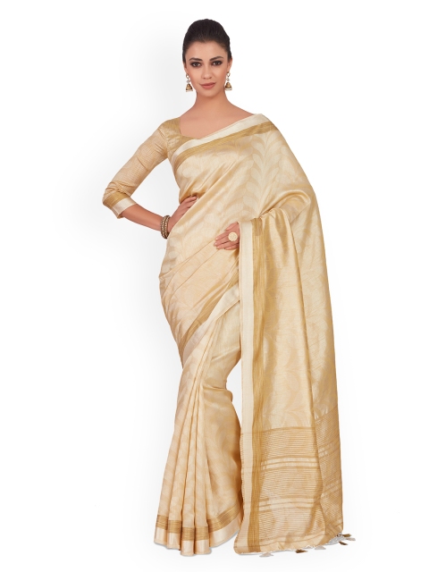 

MIMOSA Beige & Gold-Toned Art Silk Woven Design Kanjeevaram Saree