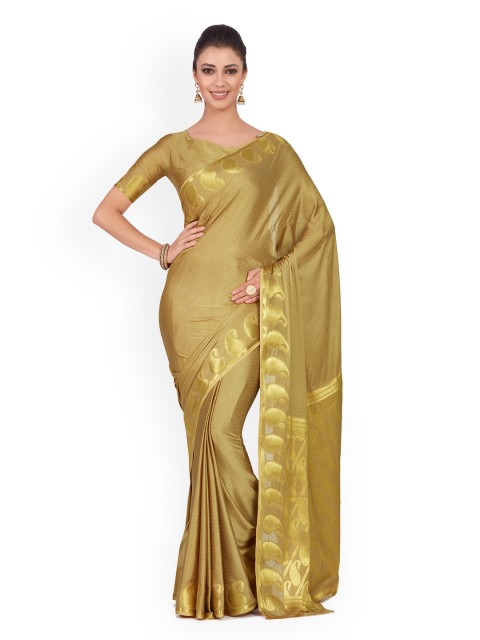 

MIMOSA Khaki Poly Chiffon Printed Kanjeevaram Saree