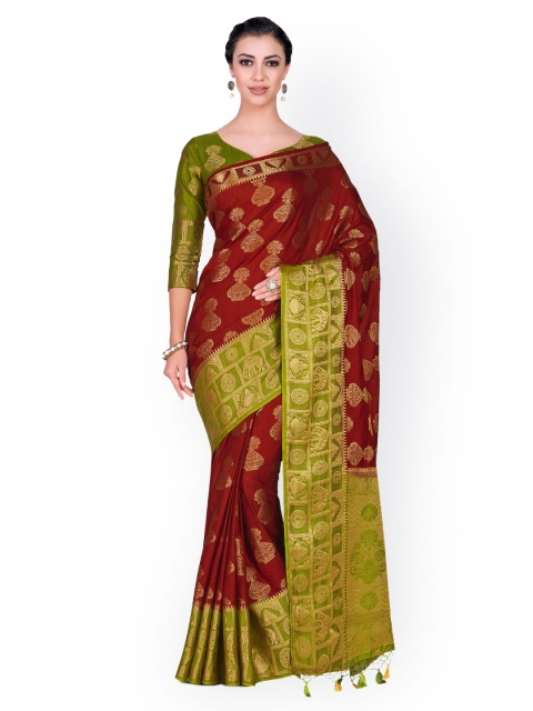 

MIMOSA Maroon & Green Art Silk Woven Design Kanjeevaram Saree