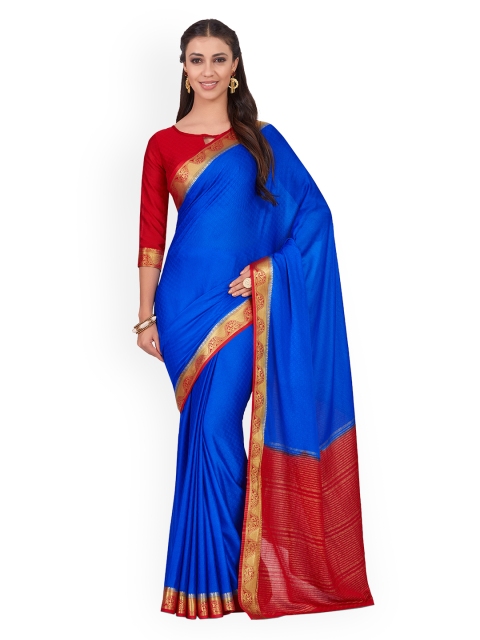 

MIMOSA Blue & Red Poly Chiffon Solid Kanjeevaram Saree
