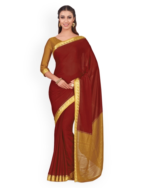 

MIMOSA Maroon & Golden-Coloured Poly Chiffon Printed Kanjeevaram Saree