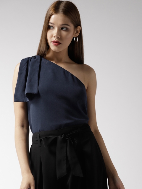 

20Dresses Women Navy Blue Solid One Shoulder Top
